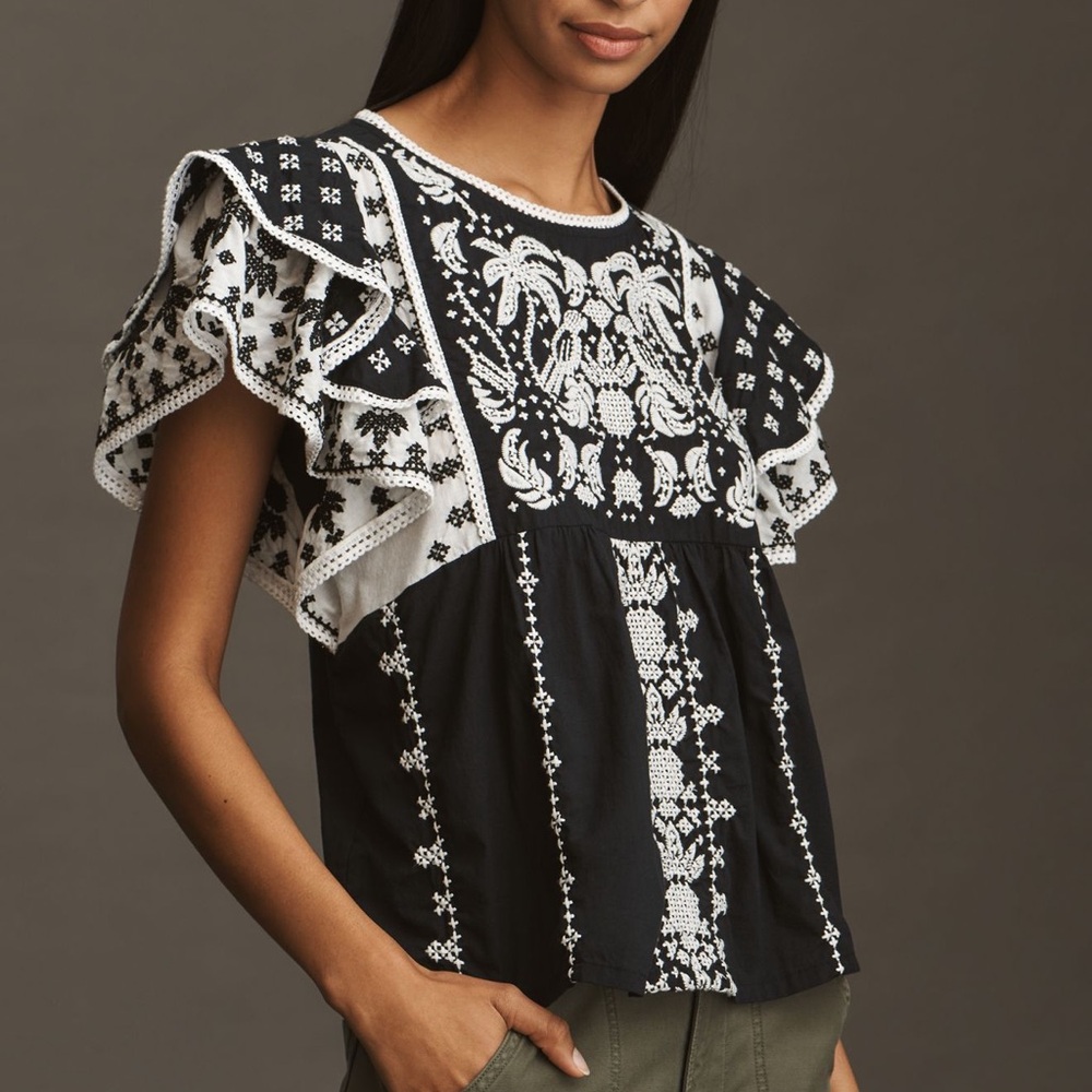 Farm Rio Flutter Sleeve Top NWT